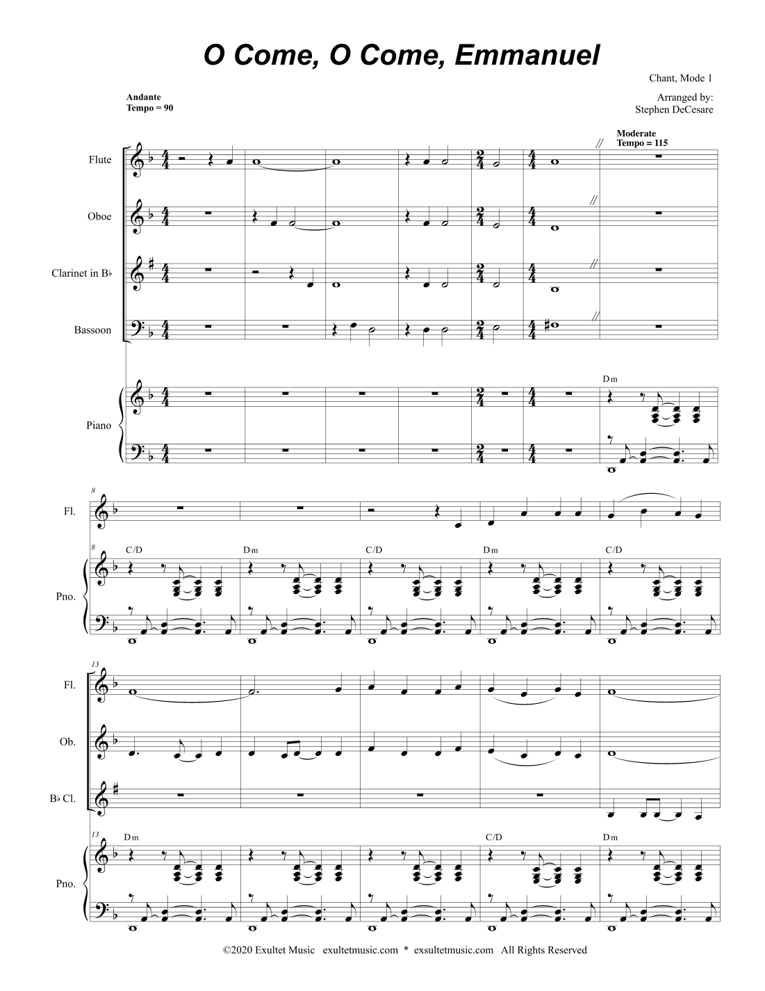 O Come, O Come, Emmanuel (Woodwind Quartet and Piano) (arr. Stephen DeCesare)