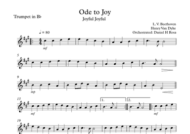 Ode to Joy - Joyful Joyful - Easy Bb Trumpet (arr. Daniel H Rosa)