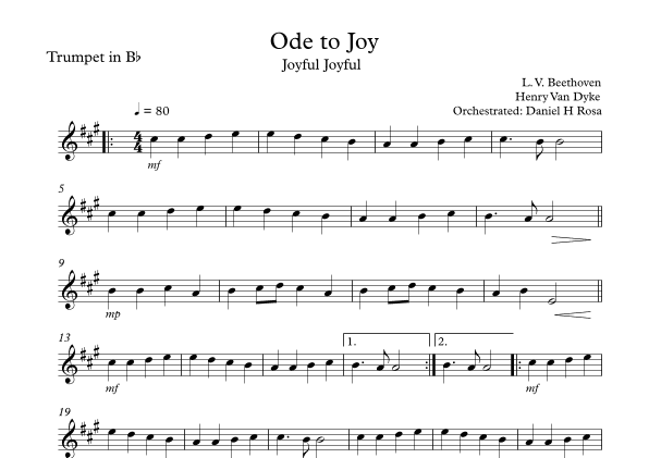 Ode to Joy - Joyful Joyful - Easy Bb Trumpet (arr. Daniel H Rosa)