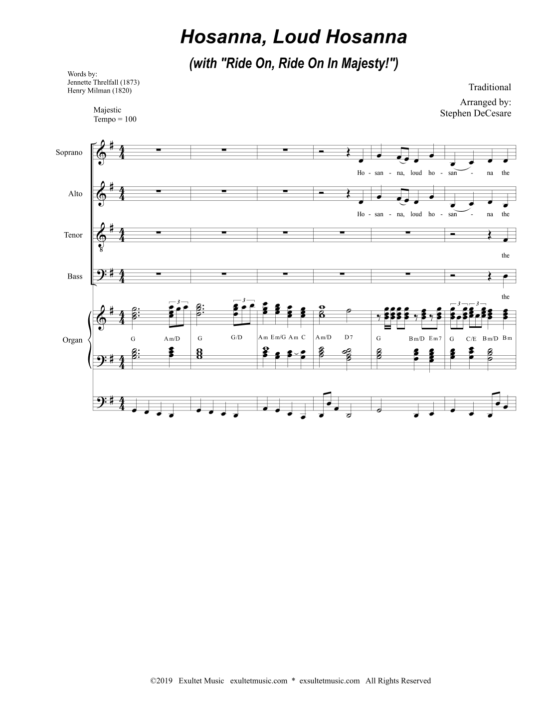 Hosanna, Loud Hosanna (with "Ride On, Ride On In Majesty!") (SATB - Organ accompaniment) (arr. Stephen DeCesare)