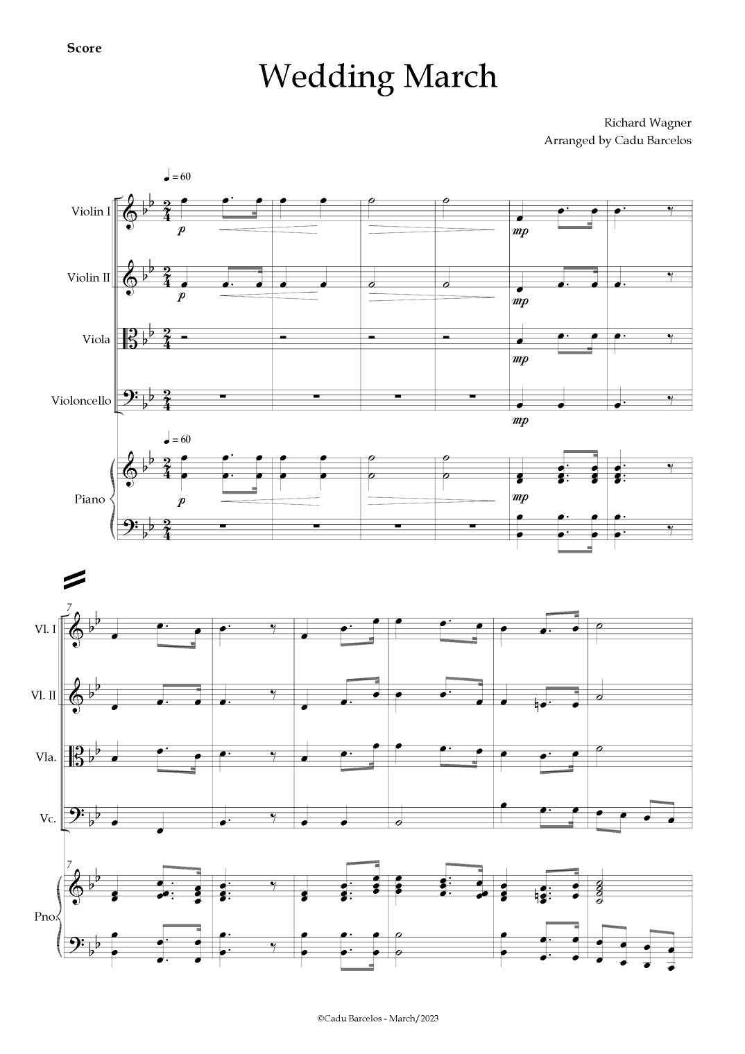 Wedding March (Wagner) Strings Quartet Piano (arr. Cadu Barcelos)