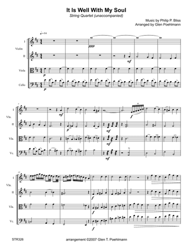 IT IS WELL WITH MY SOUL - String Quartet with optional Piano Accompaniment (arr. Glen Poehlmann)