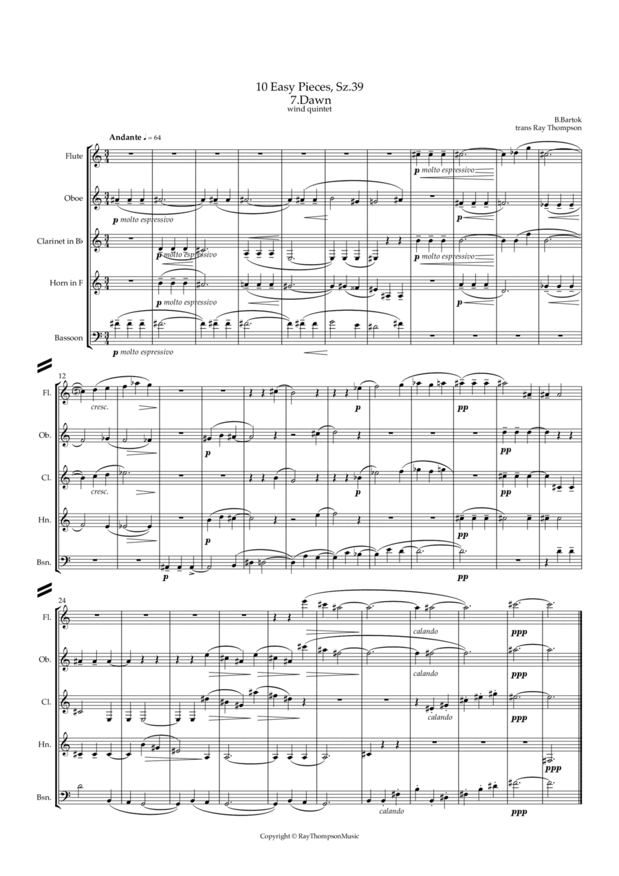 Bartók: 10 Easy Pieces , Sz.39 7. Dawn - wind quintet (arr. Ray  Thompson)