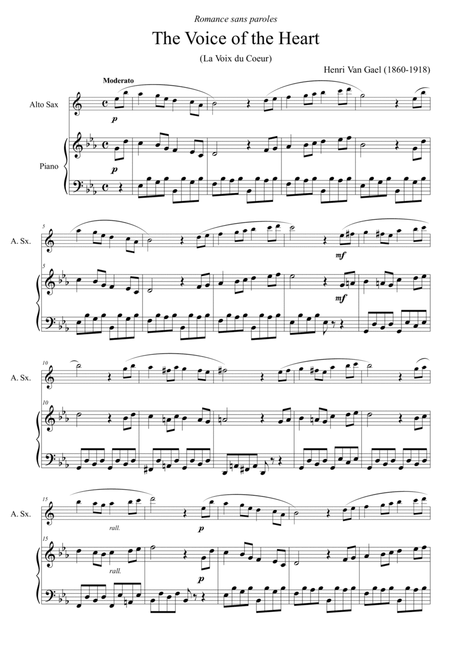 The voice of the heart (La Voix du Coeur) - for alto sax and piano (arr. Passoni Music)