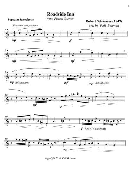 Roadside Inn-Schumann-Soprano Saxophone and piano (arr. Phil Beaman)