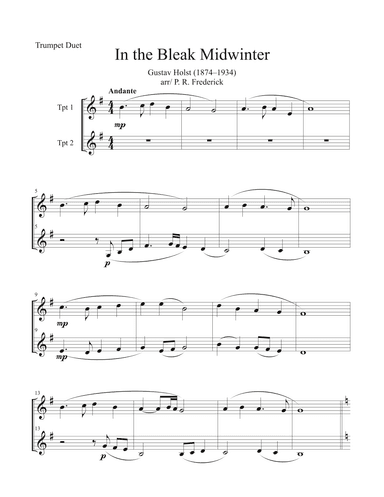 In the Bleak Midwinter (Trumpet Duet) (arr. P. R. Frederick)