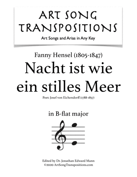 HENSEL: Nacht ist wie ein stilles Meer (transposed to B-flat major) (arr. ArtSongTranspositions.com)