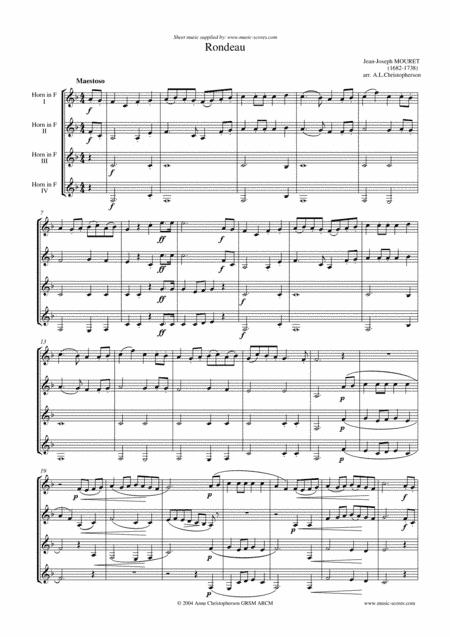 Rondeau - Bridal Fanfare - French Horn Quartet - F major. (arr. Anne L Christopherson GRSM ARCM)