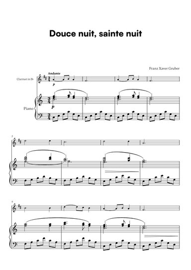 Franz Xaver Gruber - Douce nuit, sainte nuit (for Clarinet in Bb and Piano) (arr. Cadenza Editions)
