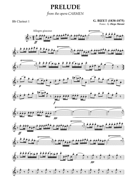 Carmen Overture (Prelude) for Clarinet Quartet (arr. Diego Marani)
