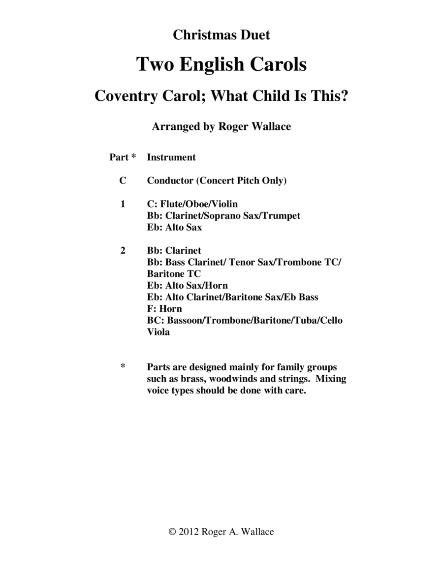Two English Carols (Coventry Carol; What Child Is This?) - Mixed Duet (arr. Roger Wallace)