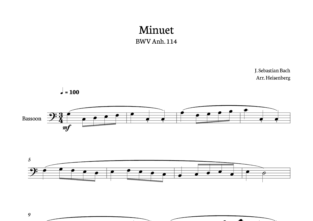 Minuet - Bach for Bassoon (arr. Heisenberg)
