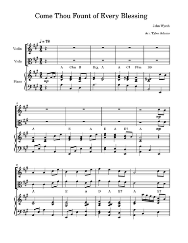 Come Thou Fount of Every Blessing (Violin and Viola Duet) (arr. Tyler Adams)