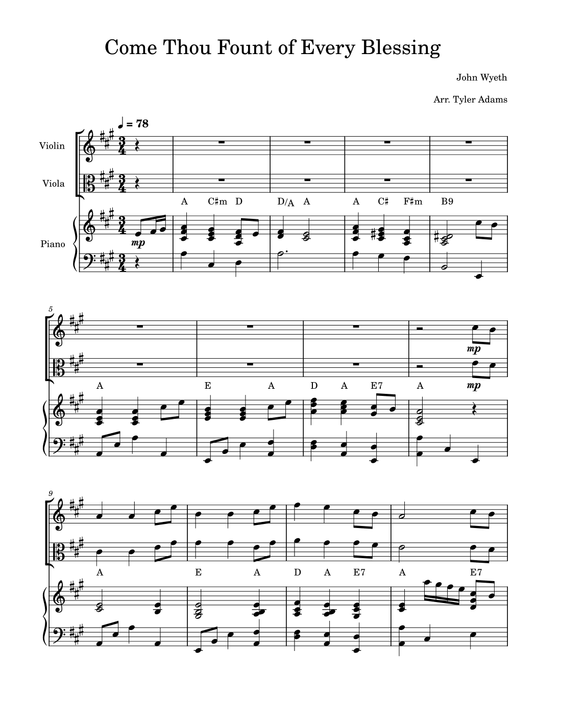 Come Thou Fount of Every Blessing (Violin and Viola Duet) (arr. Tyler Adams)
