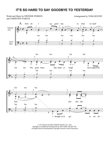 It's So Hard To Say Goodbye To Yesterday (arr. Tom Gentry)