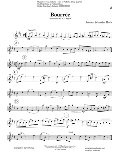 Bourree from Suite #3 in D Major (String Quartet) (arr. Last Resort Music Publishing)