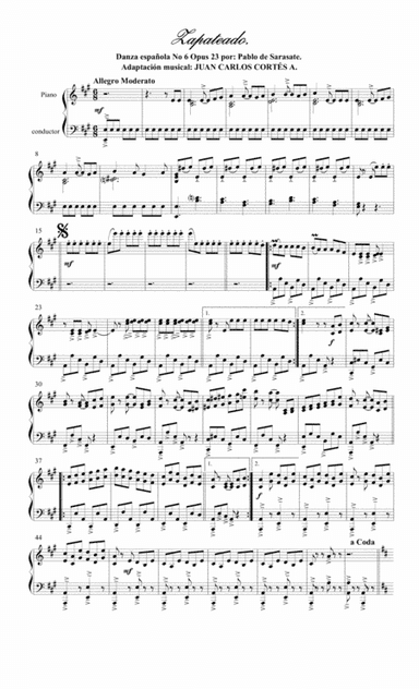 Zapateado Danza Española Nº 6 Opus 23 Nº 2 por Pablo de Sarasate para Piano Solo (arr. Juan Carlos Cortés Aguirre)