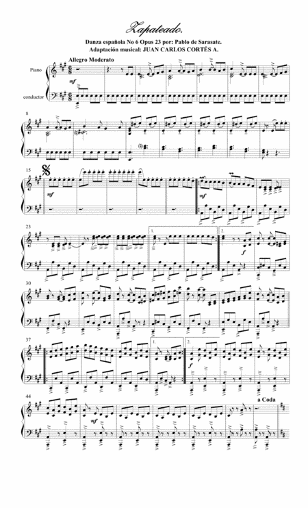 Zapateado Danza Española Nº 6 Opus 23 Nº 2 por Pablo de Sarasate para Piano Solo (arr. Juan Carlos Cortés Aguirre)