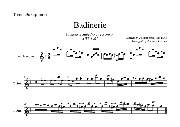 Badinerie BWV 1067 (arr. Zachary Corbett)