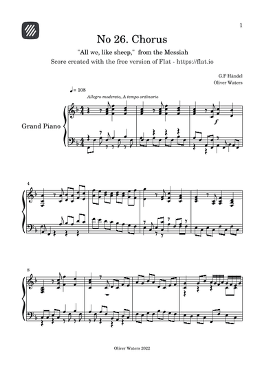 "Messiah 2.26: All we like sheep" - Arranged for solo piano (arr. Oliver Waters)