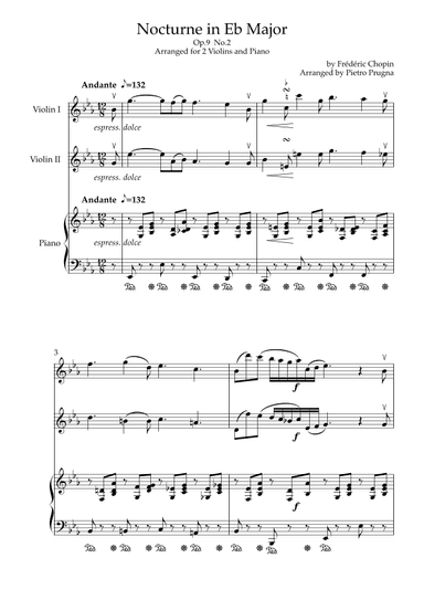 Nocturne in Eb maj (Op.9 No.2) - Arranged for 2 Violins and Piano ("I'll Second This" Series) (arr. Pietro Prugna)