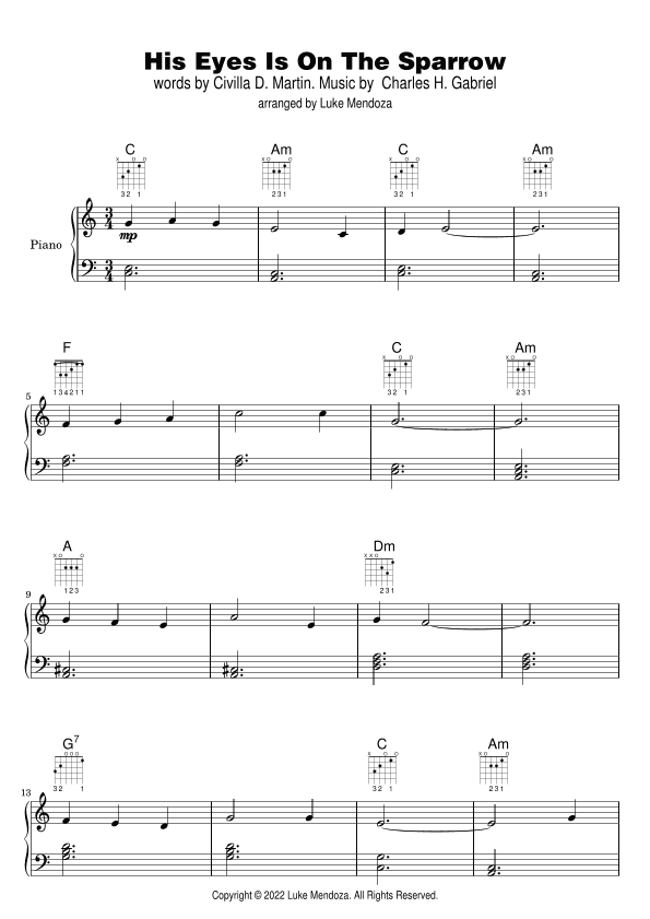 His Eyes Is On The Sparrow (arr. Luke Mendoza)