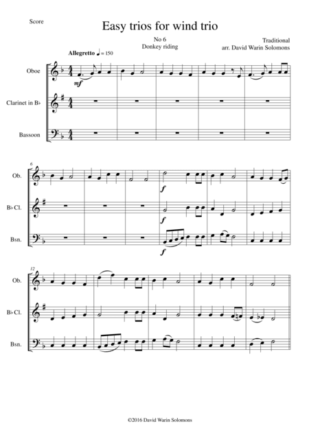 Donkey riding for wind trio (oboe, clarinet, bassoon) (arr. David Warin Solomons)