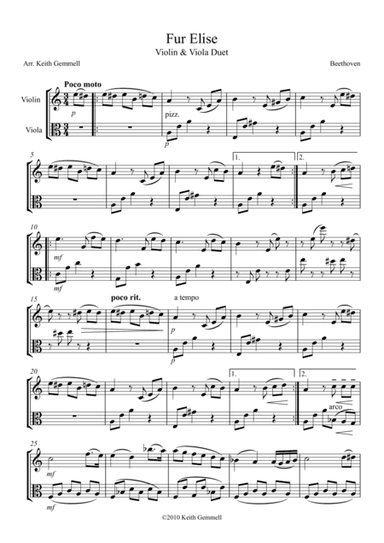 Fur Elise – Violin & Viola Duet (arr. Keith Gemmell)