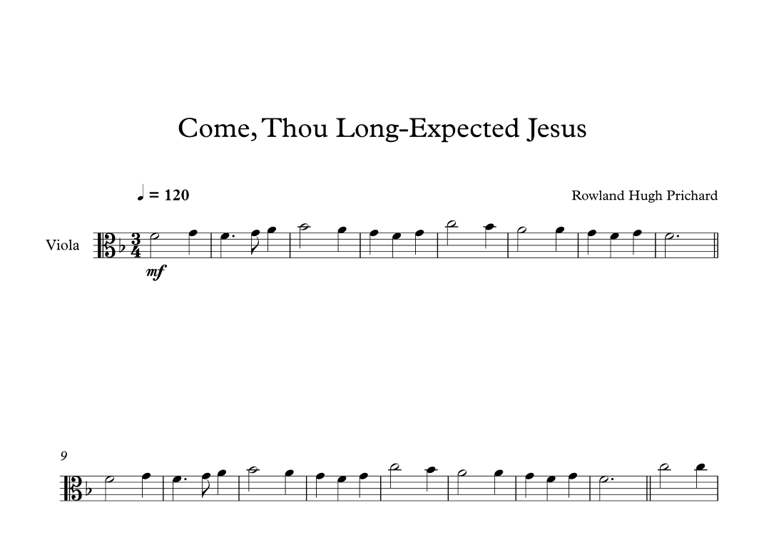 Come, Thou Long-Expected Jesus - Rowland Hugh Prichard (Viola) (arr. Digital Book Music)