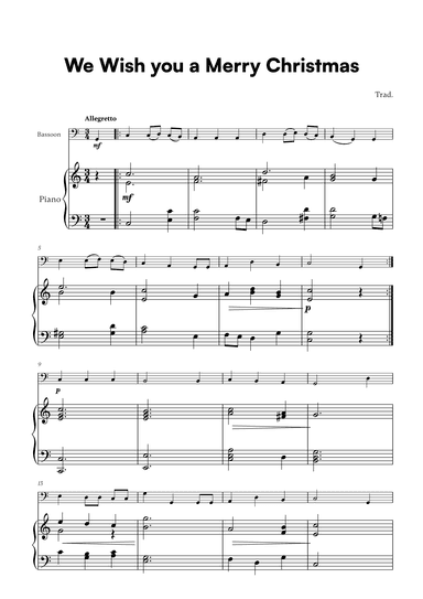 Trad. - We Wish you a Merry Christmas (for Bassoon and Piano) (arr. Cadenza Editions)