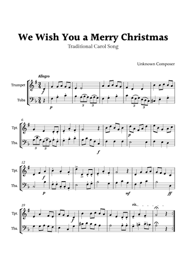 We Wish you a Merry Christmas for Trumpet and Tuba Duet (arr. Rika K.)