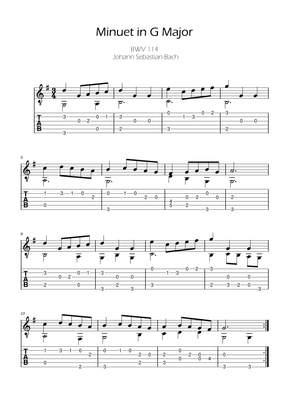 Bach Minuet in G major for Easy guitar with Tabs (arr. Ygor Nunes)