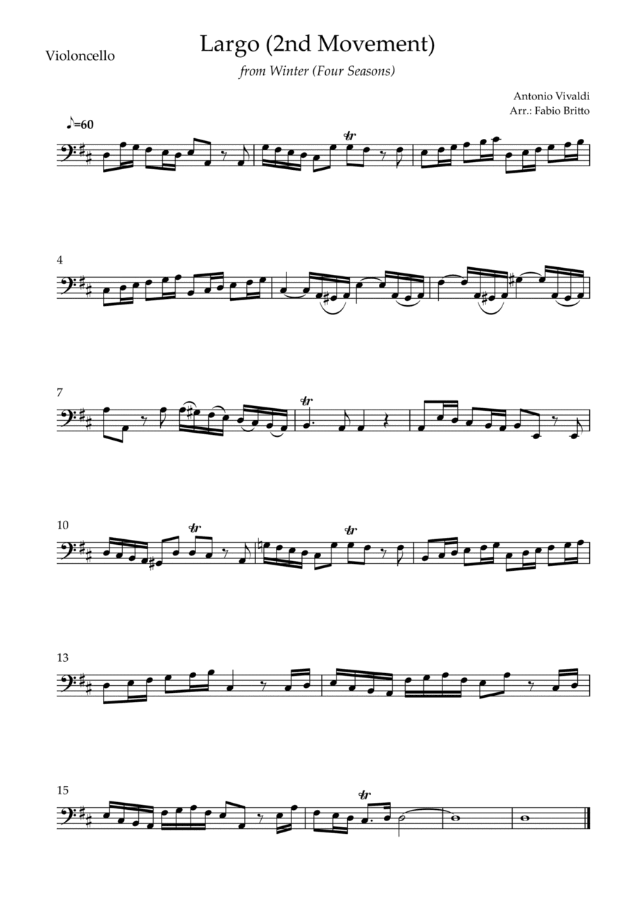 Largo from Winter (Antonio Vivaldi) for Cello Solo (arr. Fabio Britto)