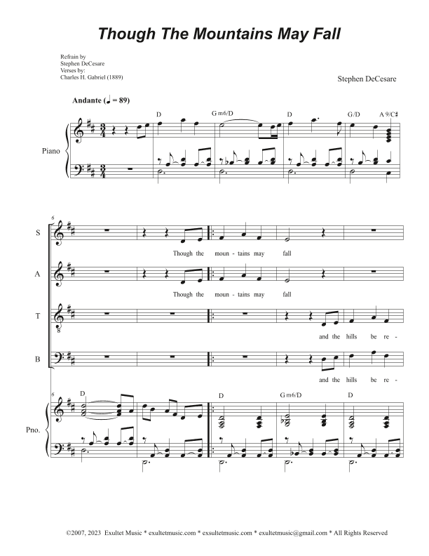 Though The Mountains May Fall (Vocal Quartet - (SATB)