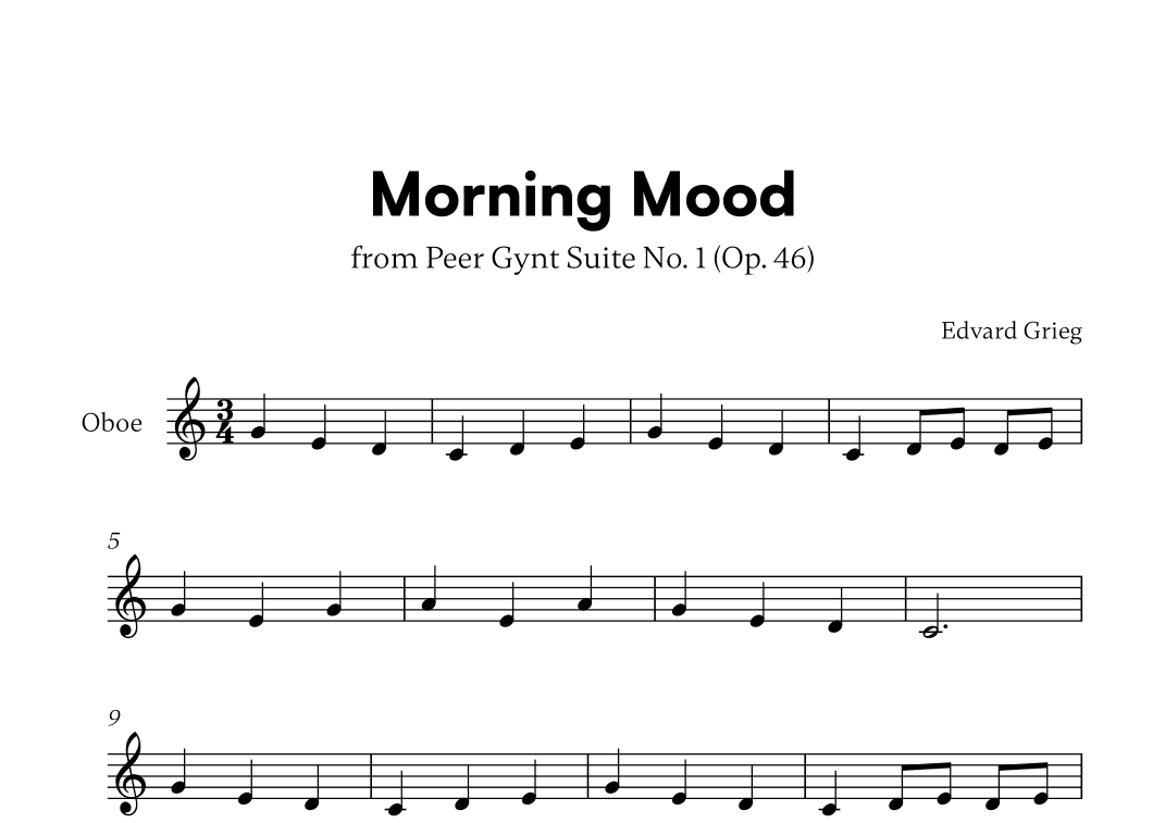 Edvard Grieg - Peer Gynt Suite Morning Mood (for Oboe Solo) (arr. Cadenza Editions)