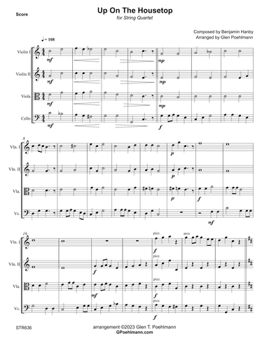 UP ON THE HOUSETOP - String Quartet (unaccompanied - Grade 3 (arr. Glen Poehlmann)