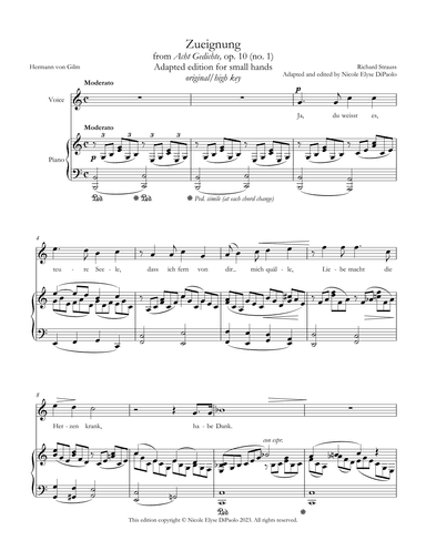 Strauss - Zueignung from Acht Gedichte, op. 10 - Small Hand Edition (C major, high key) (arr. Nicole Elyse DiPaolo)