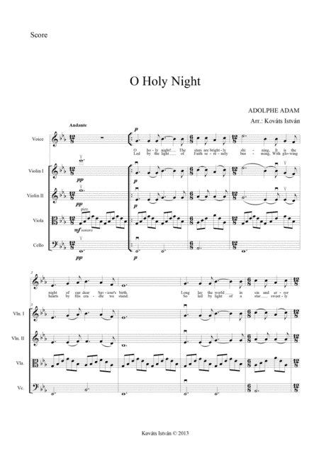 O Holy Night for Vocal Solo and/or String Quartet E-flat (arr. Kováts István)