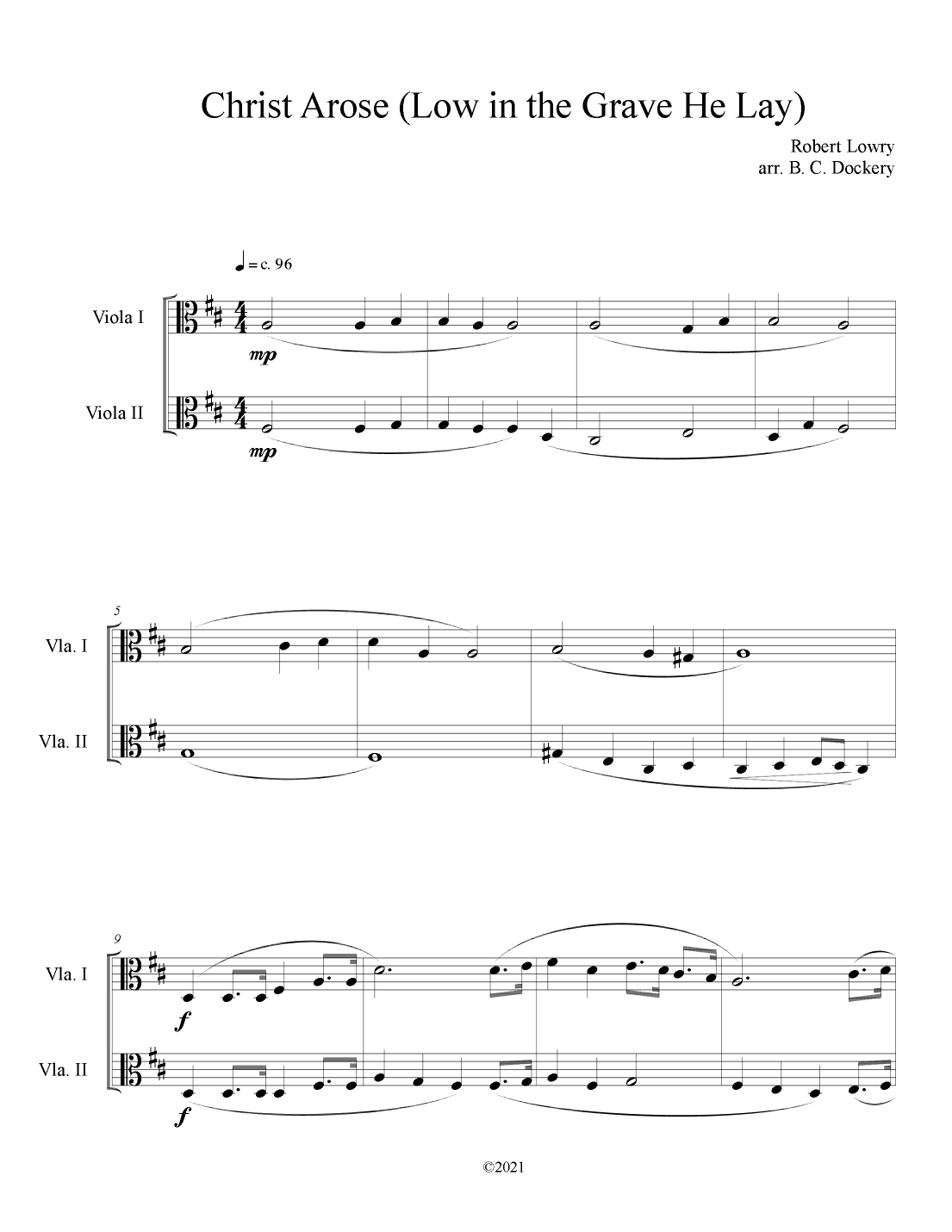 Christ Arose (Low in the Grave He Lay) for Viola Duet (arr. B. C. Dockery)