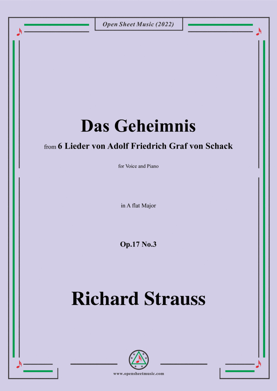 Richard Strauss-Das Geheimnis,in A flat Major,Op.17 No.3,for Voice and Piano (arr. Open Cloud)