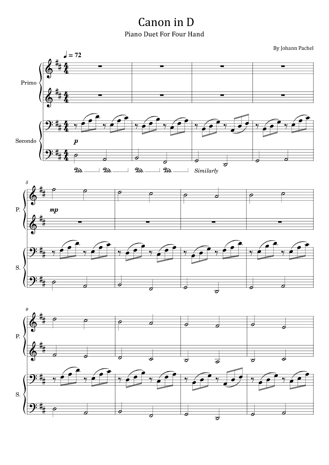 Canon in D - Piano Duet - For Four Hand -J.Pachelbel (arr. poon)