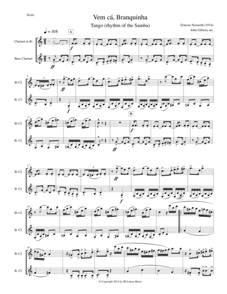 Tango by Nazareth for clarinet and bass clarinet duet (arr. John Gibson)