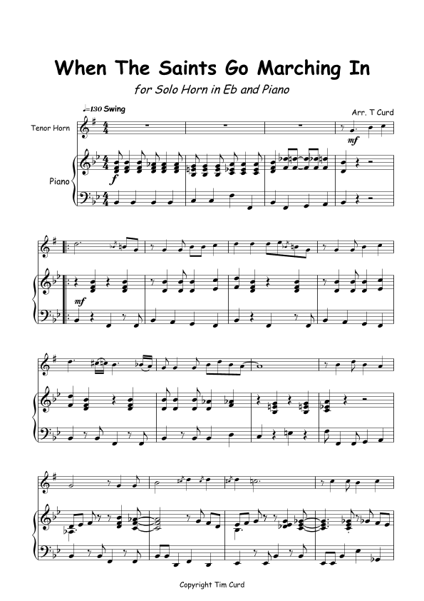 When The Saints Go Marching In for Solo Tenor Horn and Piano