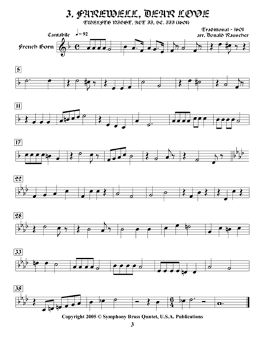 Shakespearean Music for Brass Quintet - 3. Farewell, Dear Love - Twelfth Night (French Horn) (arr. Donald Rauscher / Transcribed by R.R.Cardo)