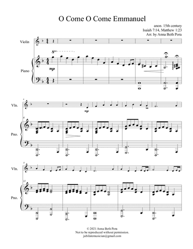 O Come O Come Emmanuel (arr. Anna Beth Pora)
