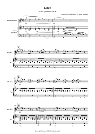 Largo (from the 'New World Symphony') for Alto Saxophone and Piano (arr. David Burndrett)