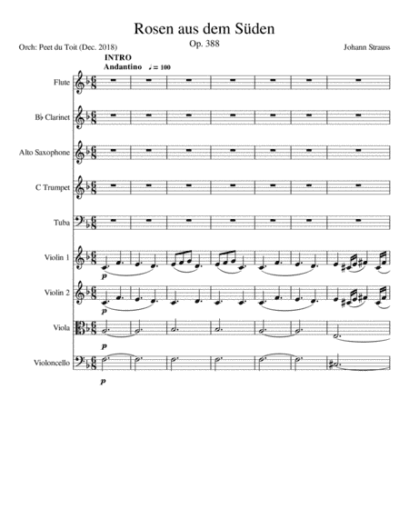 Roses from the South / Rosen aus dem Süden, Op. 388 - J Strauss Jr. (Mixed Ensemble) (arr. Peet du Toit)