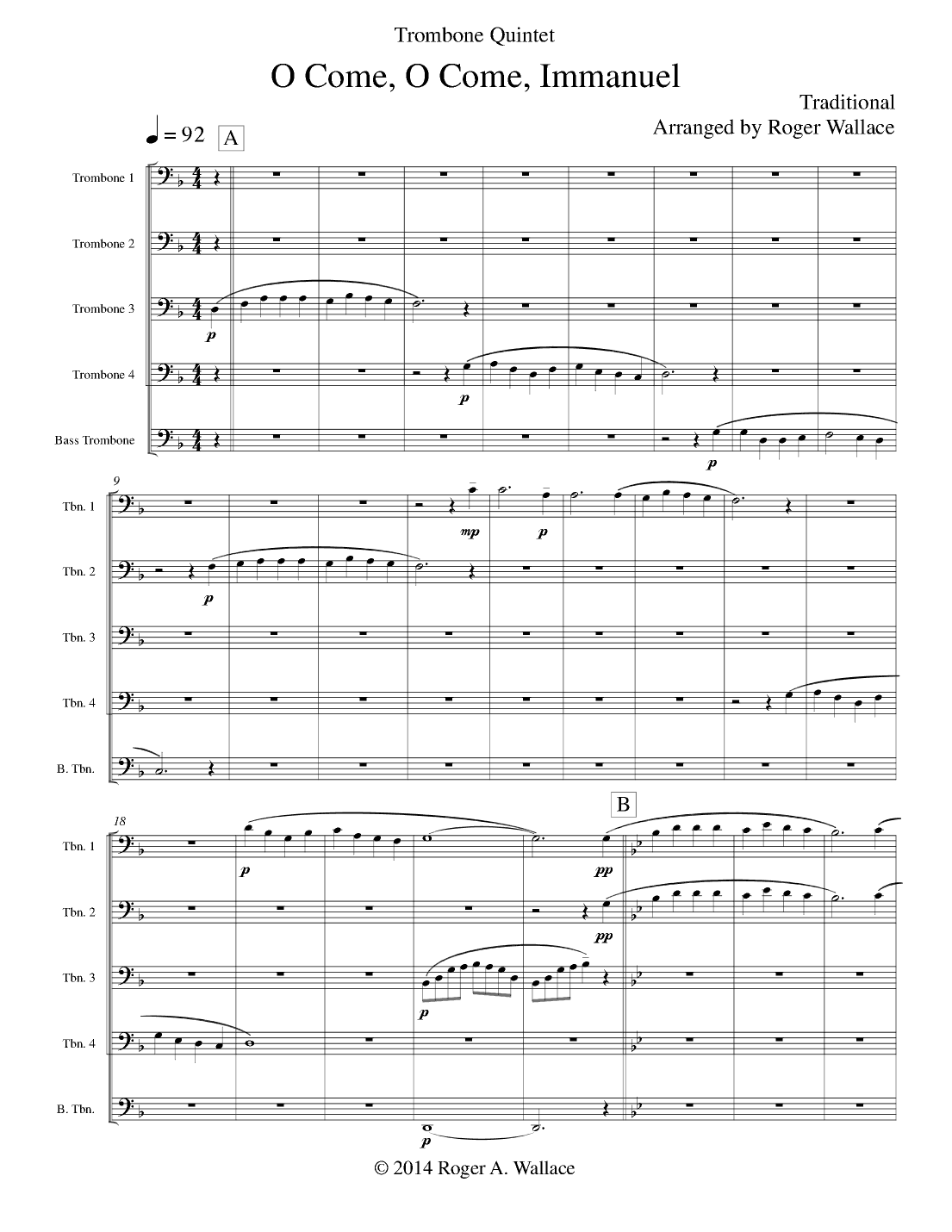 O Come, O Come, Immanuel (Emmanuel) - Trombone Quintet or Choir (arr. Roger Wallace)