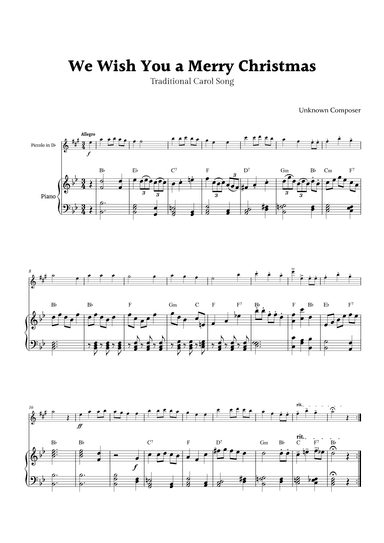 We Wish you a Merry Christmas for D- Flat Piccolo and Piano (arr. Rika K.)