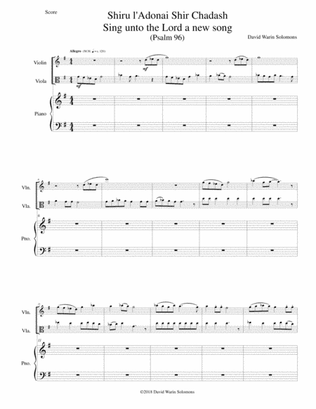 Shiru l'adonai shir chadash - O sing unto the LORD a new song for violin, viola and piano